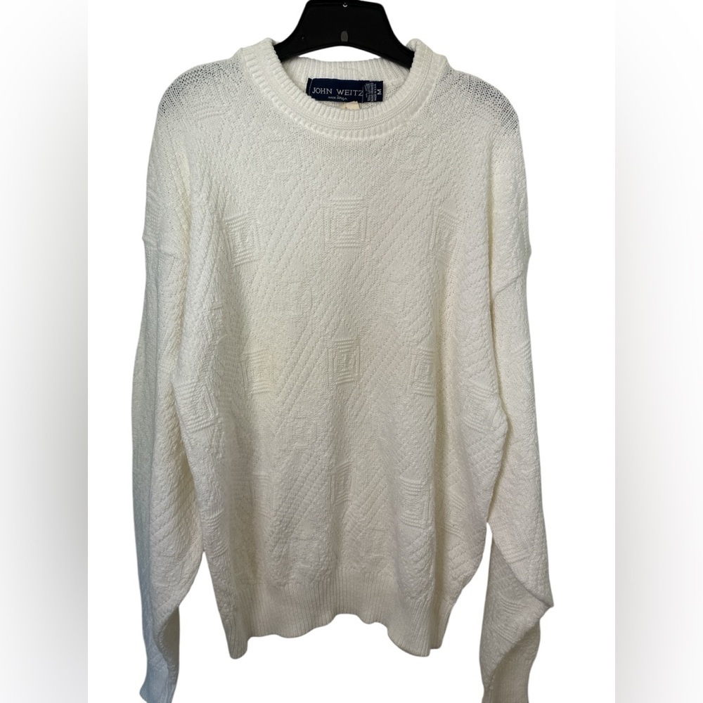 John Weitz Mens Vtg USA Made Ivory Heavy Chunky Cable Knit Sweater Medium NWT
